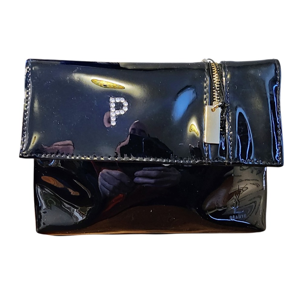 🔥YVES SAINT LAURENT YSL BEAUTE BLACK PATENT LEATHER CLUTCH/ COSMETIC POUCH NWT